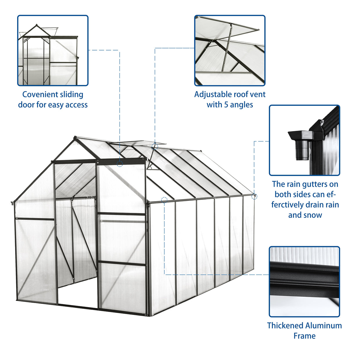 6x12 FT Polycarbonate Greenhouse with Raised Base