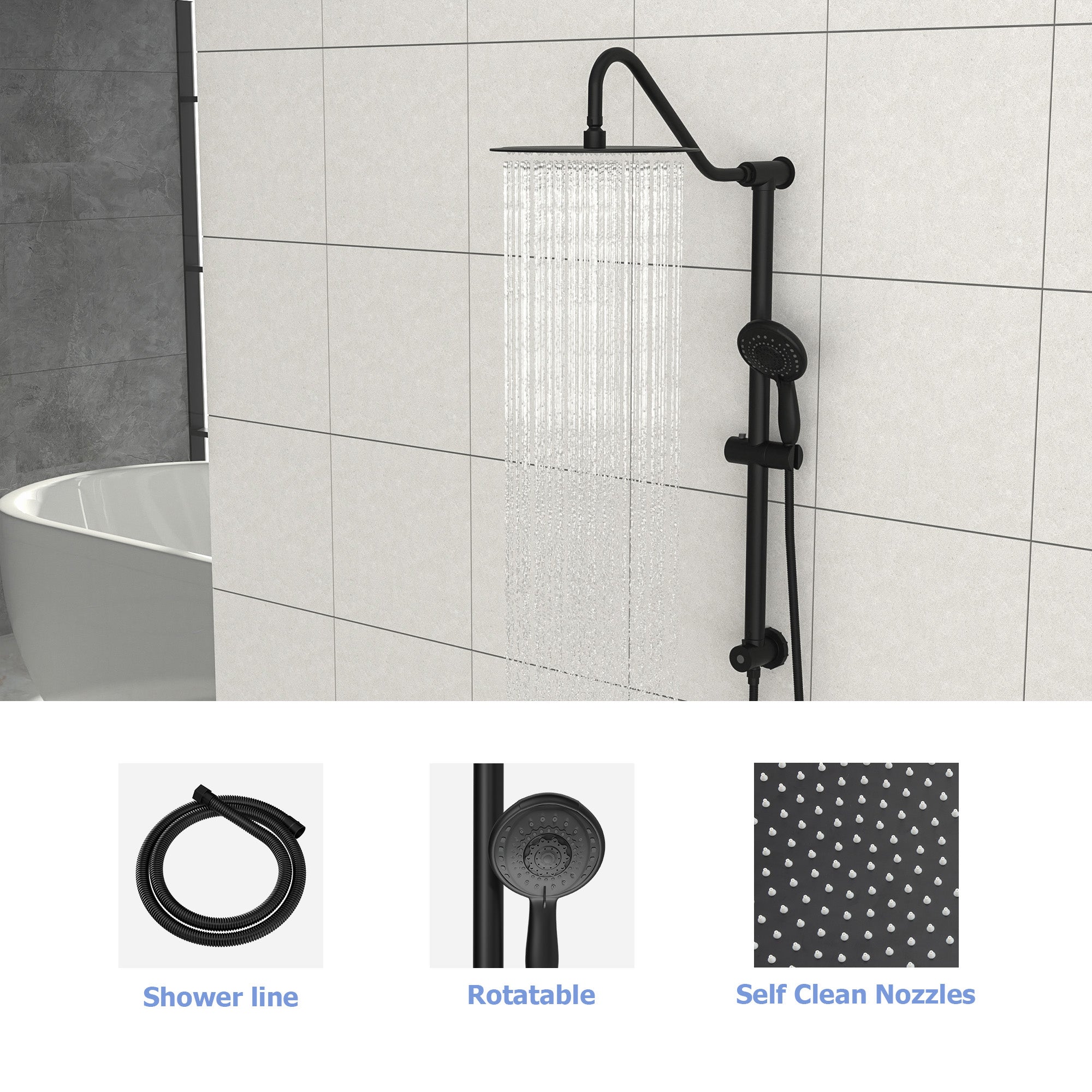 10 Inch Shower System with 5 Function Rain Hand Shower