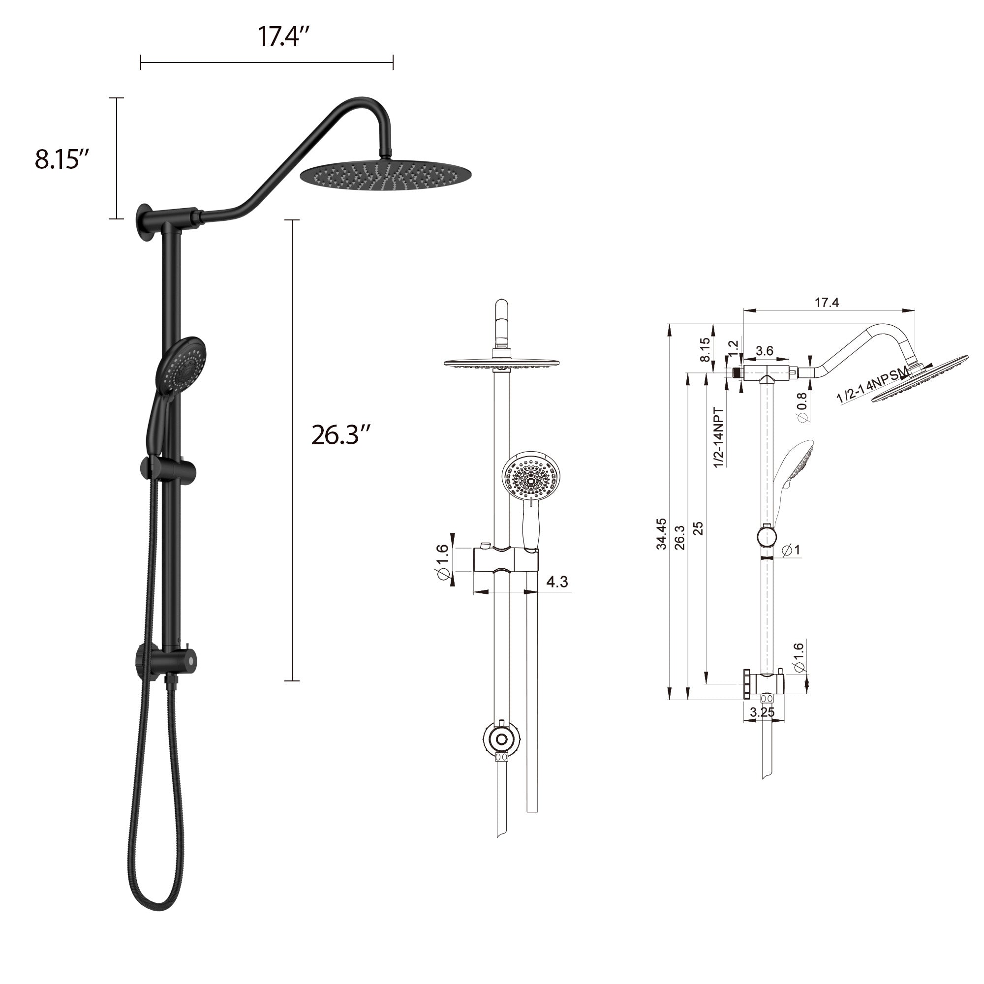 10 Inch Shower System with 5 Function Rain Hand Shower