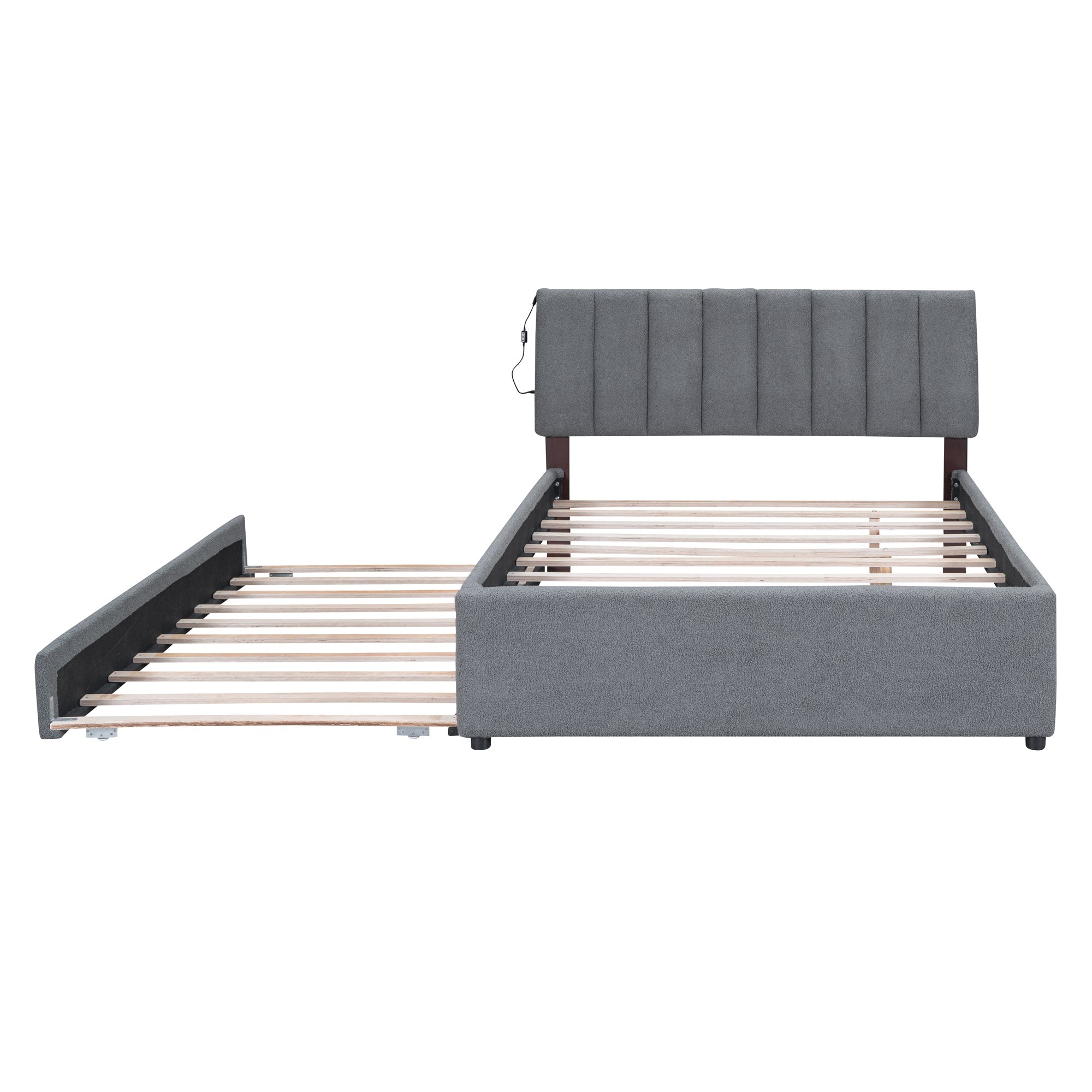 Teddy Fleece Full Size Upholstered Platform Bed with Twin Size Trundle