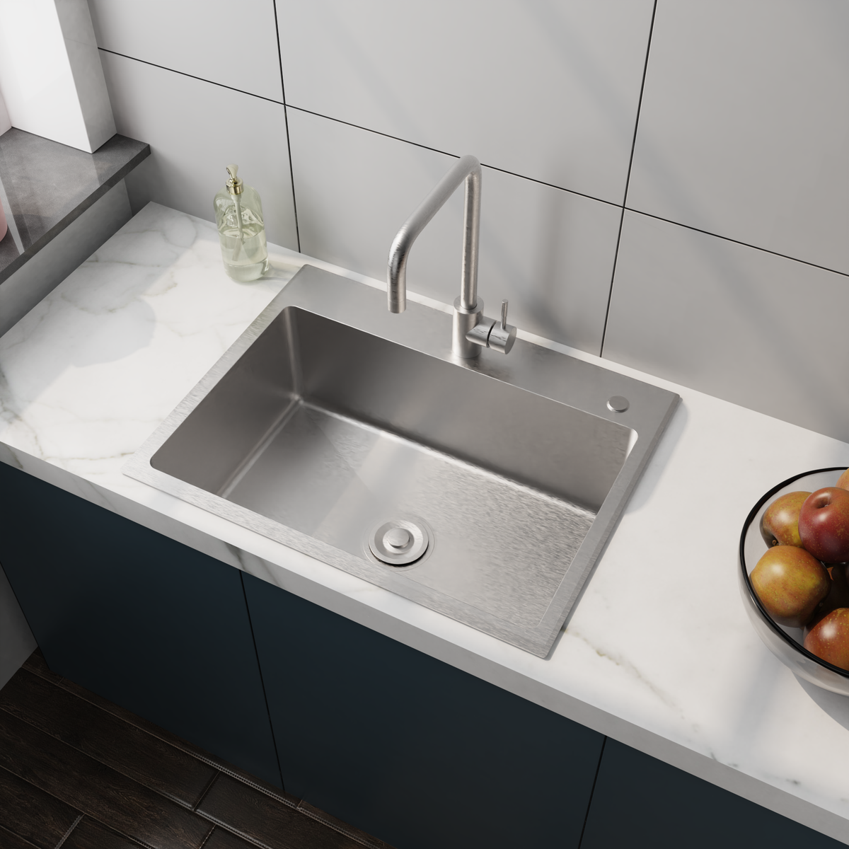 24-Inch Stainless Steel Washing Sink with Faucet Hoses and Drain Head