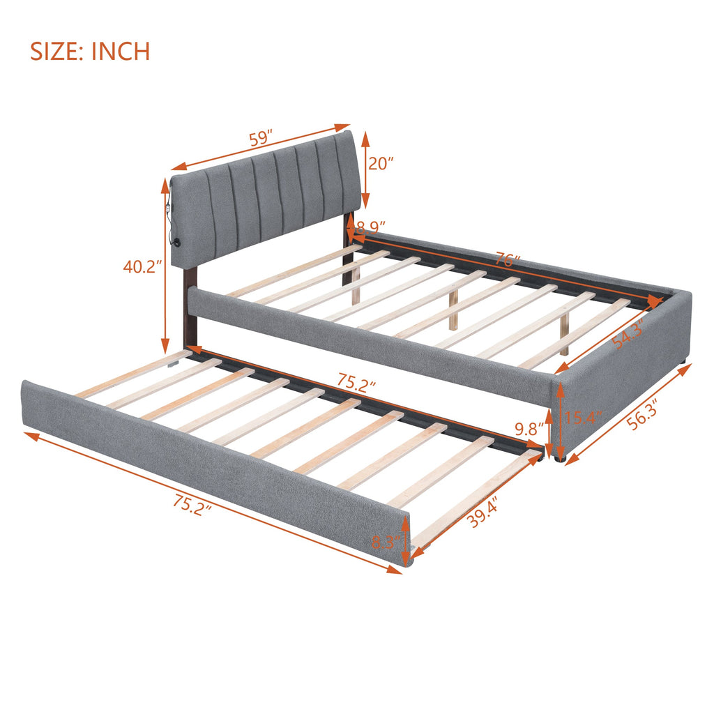 Teddy Fleece Full Size Upholstered Platform Bed with Twin Size Trundle