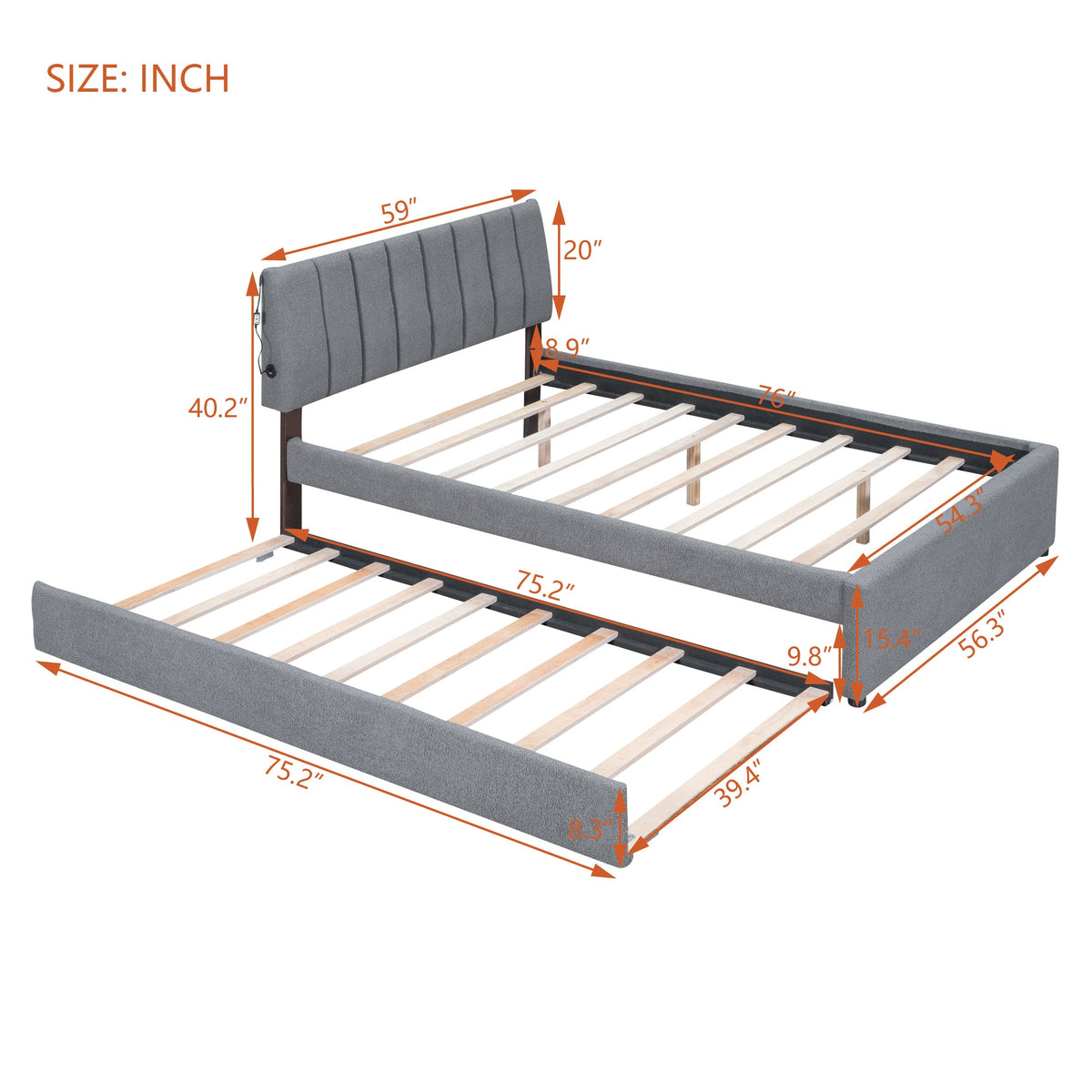 Teddy Fleece Full Size Upholstered Platform Bed with Twin Size Trundle