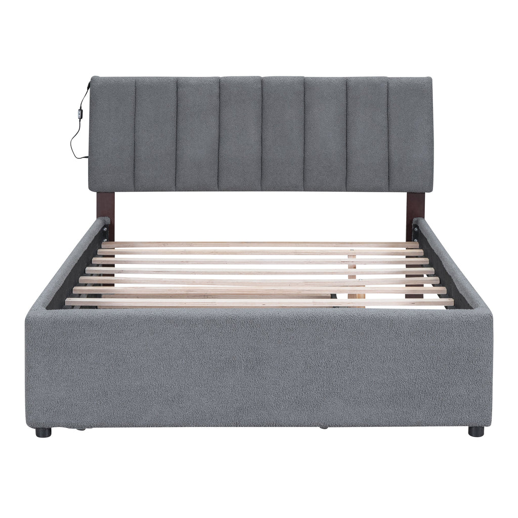 Teddy Fleece Full Size Upholstered Platform Bed with Twin Size Trundle