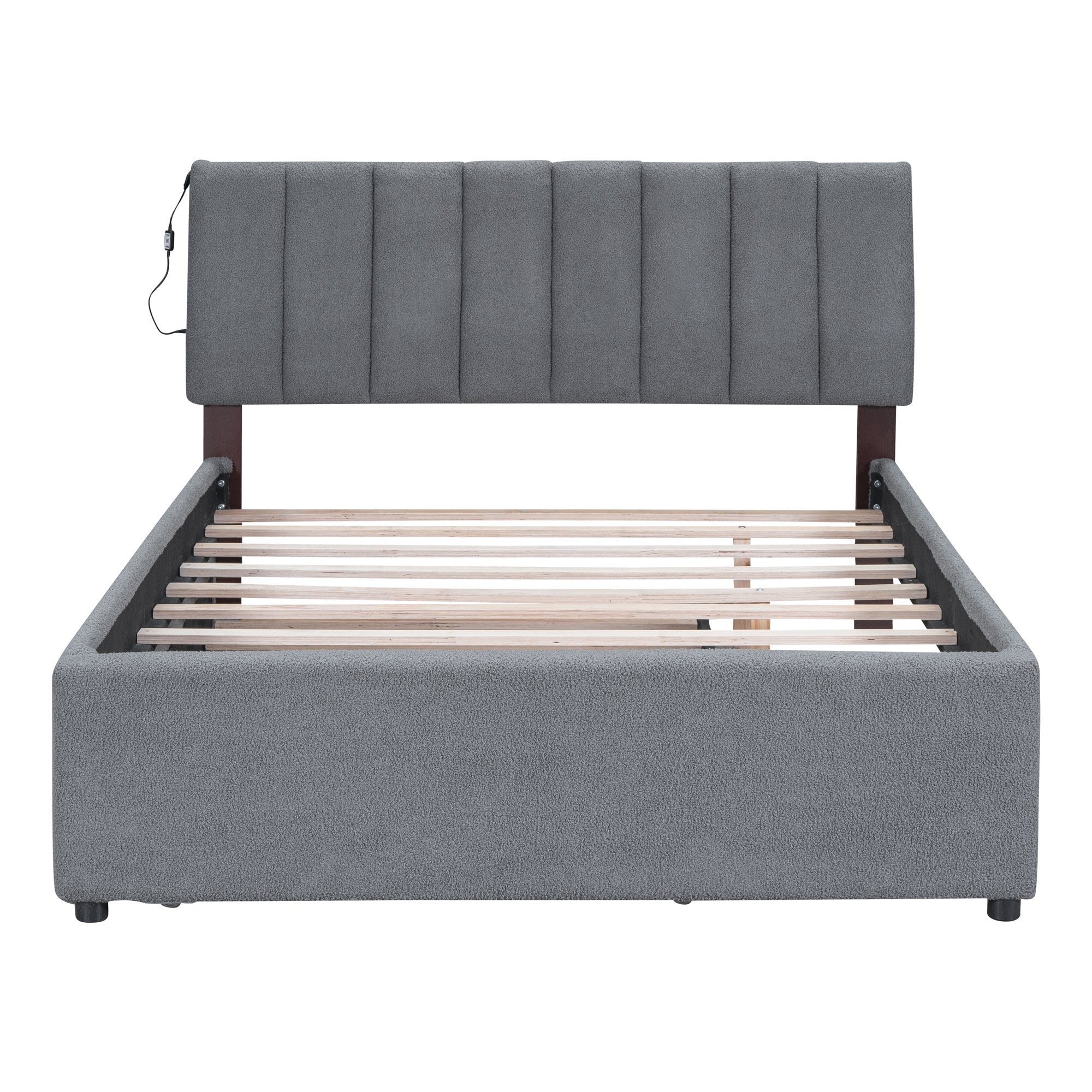 Teddy Fleece Full Size Upholstered Platform Bed with Twin Size Trundle