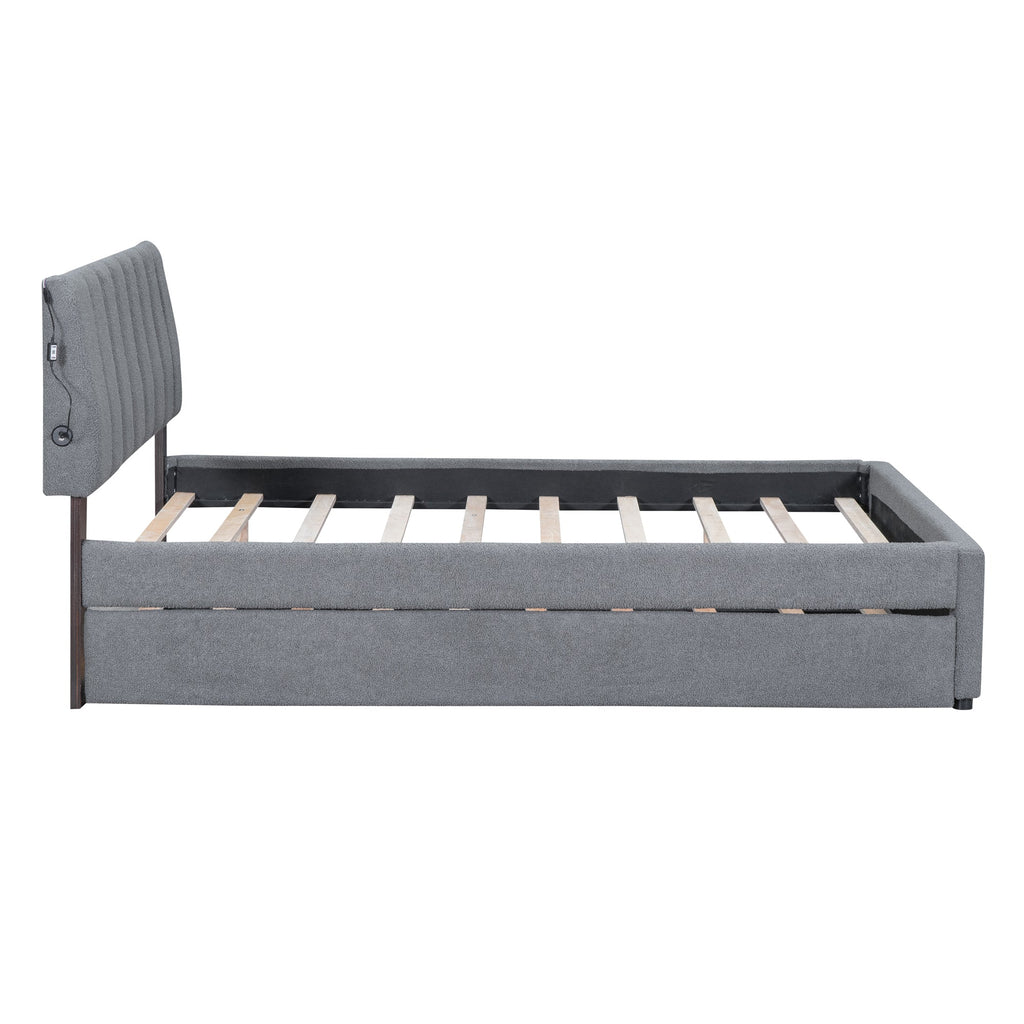 Teddy Fleece Full Size Upholstered Platform Bed with Twin Size Trundle