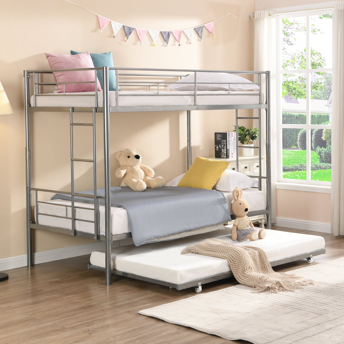 Metal Bunk Bed with Trundle