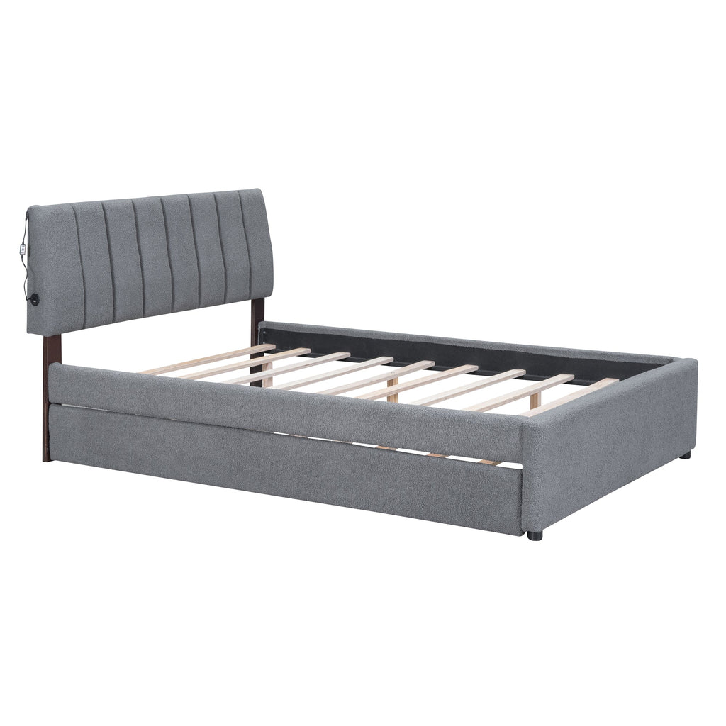 Teddy Fleece Full Size Upholstered Platform Bed with Twin Size Trundle