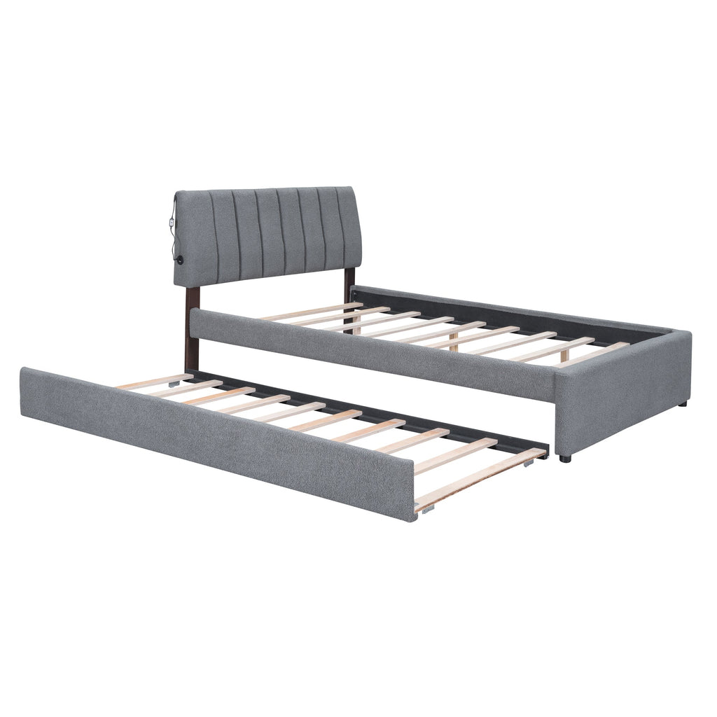 Teddy Fleece Full Size Upholstered Platform Bed with Twin Size Trundle