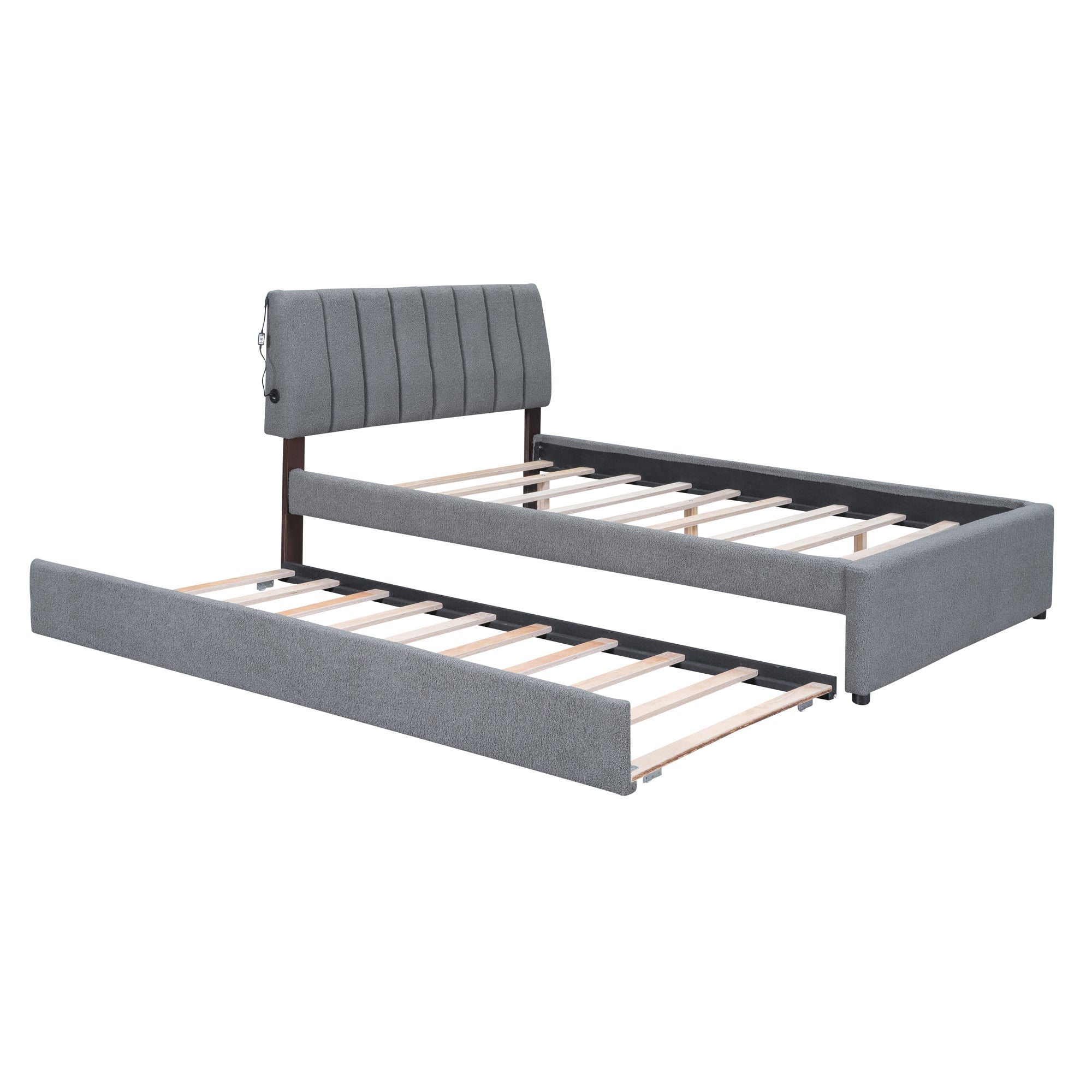 Teddy Fleece Full Size Upholstered Platform Bed with Twin Size Trundle