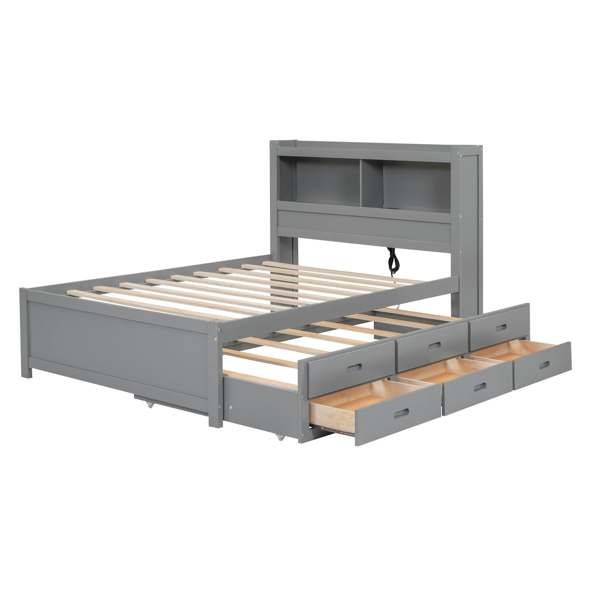 Full Size Platform Bed With Trundle, Drawers and USB Plugs