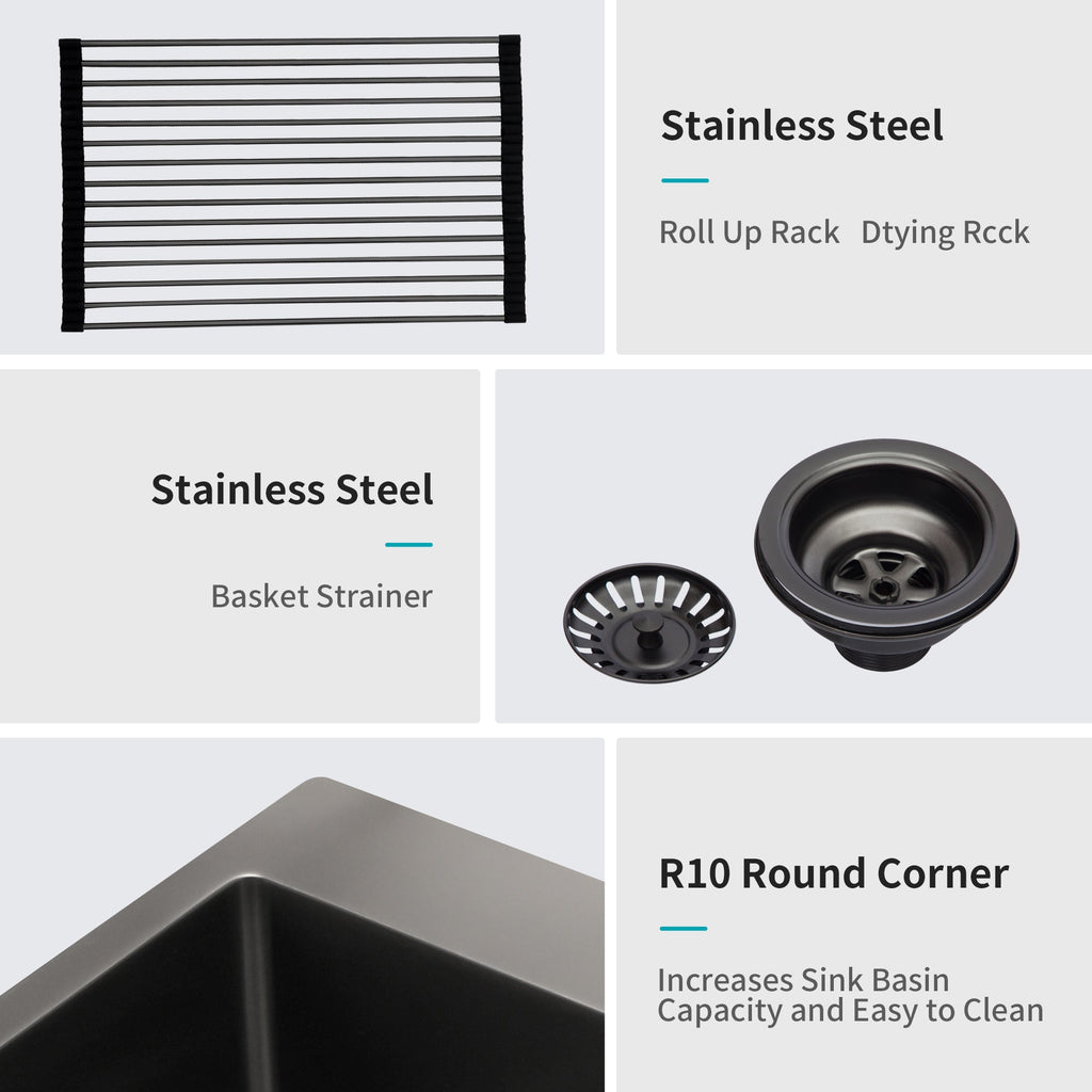 25 x 22 x 10 Inch Drop In Kitchen Sink Gunmetal