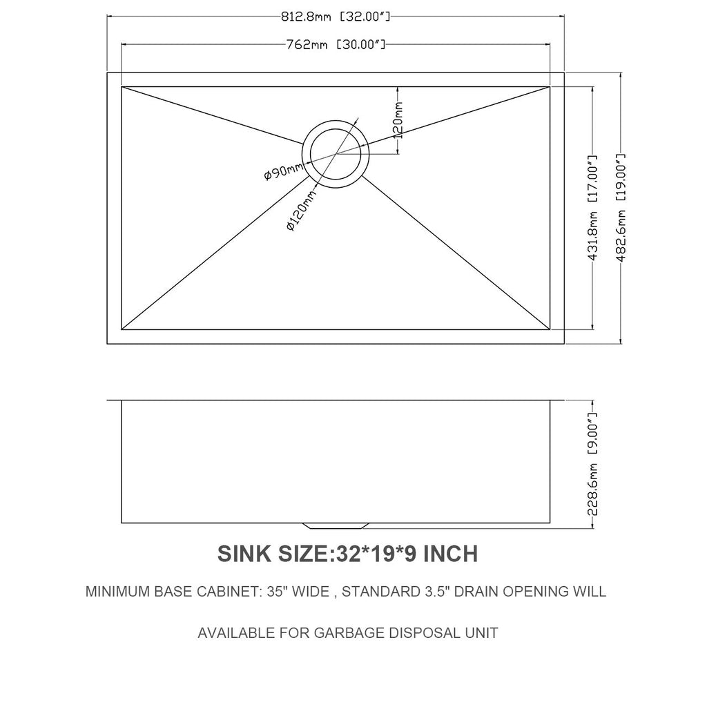32 Inch Undermount Sink - Stainless Steel Kitchen Sink