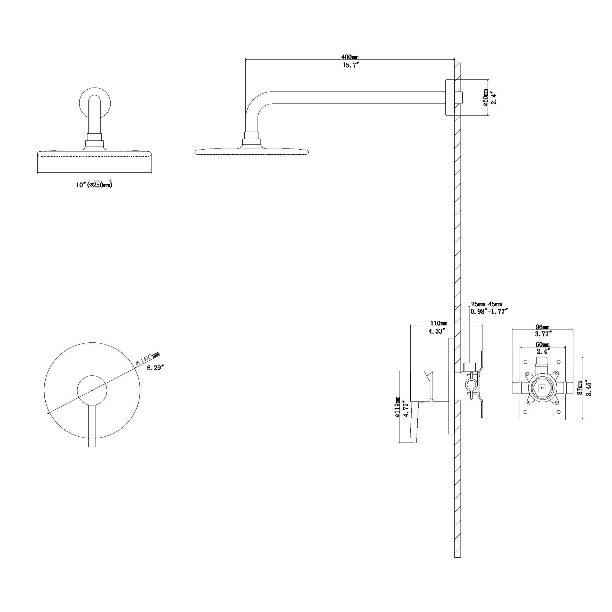 Brushed Nickel Shower Faucet Set with 10-Inch Rainfall Shower Head