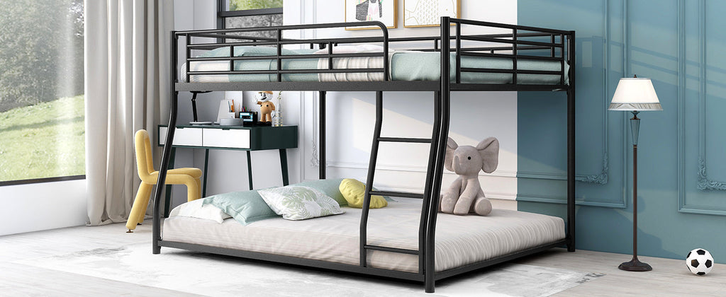 Metal Floor Bunk Bed, Full XL Over Queen