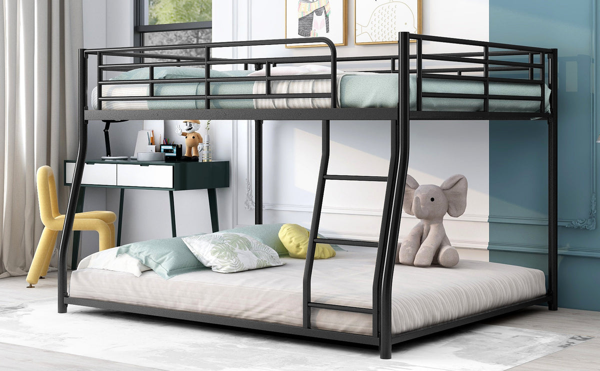Metal Floor Bunk Bed, Full XL Over Queen