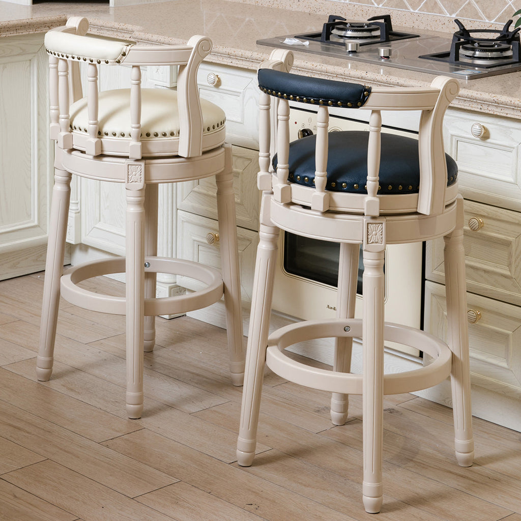 Leather Wooden Bar Stools - 26'' Seat Height