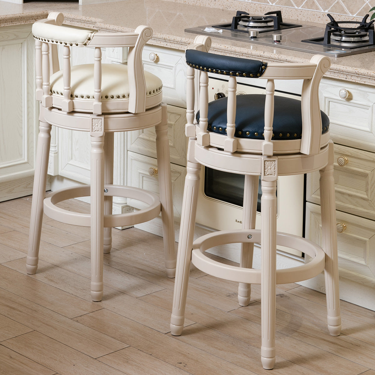Leather Wooden Bar Stools - 26'' Seat Height