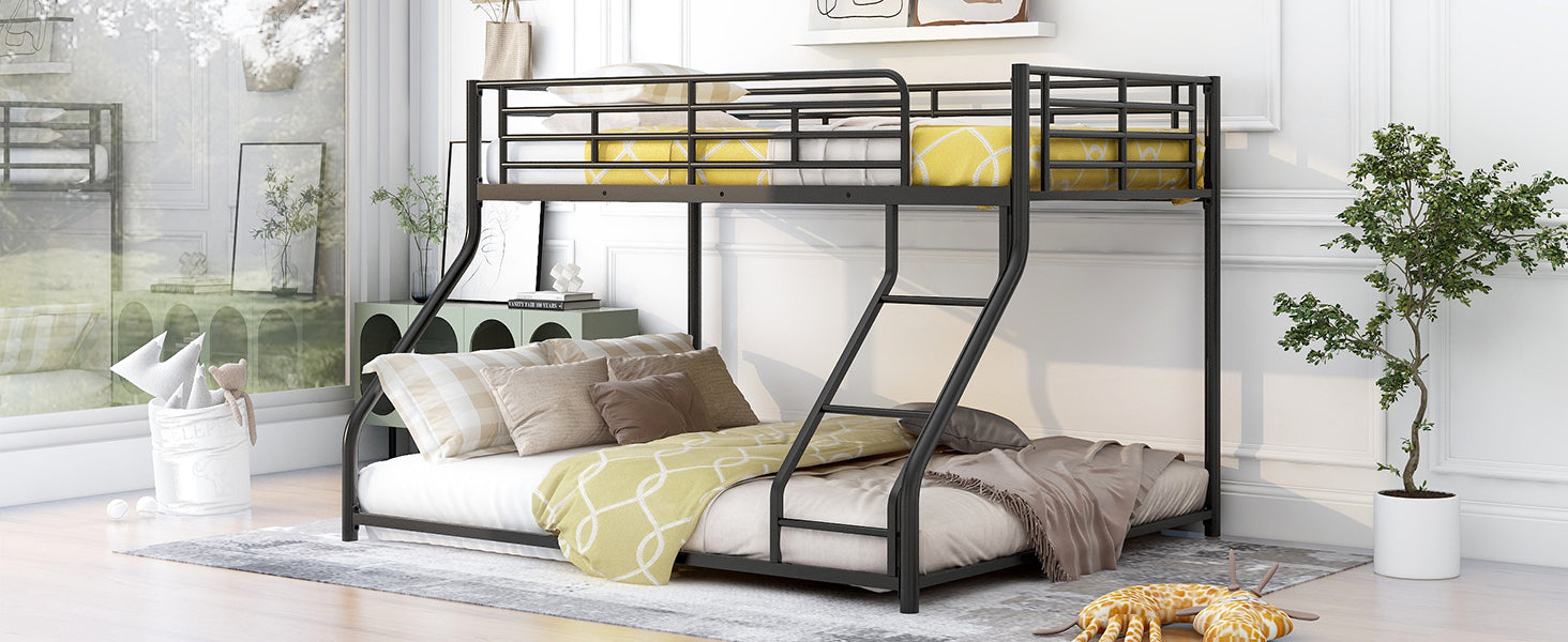 Metal Floor Bunk Bed, Twin XL Over Queen