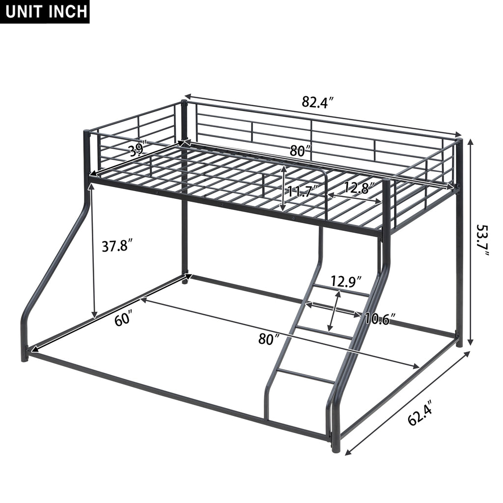 Metal Floor Bunk Bed, Twin XL Over Queen
