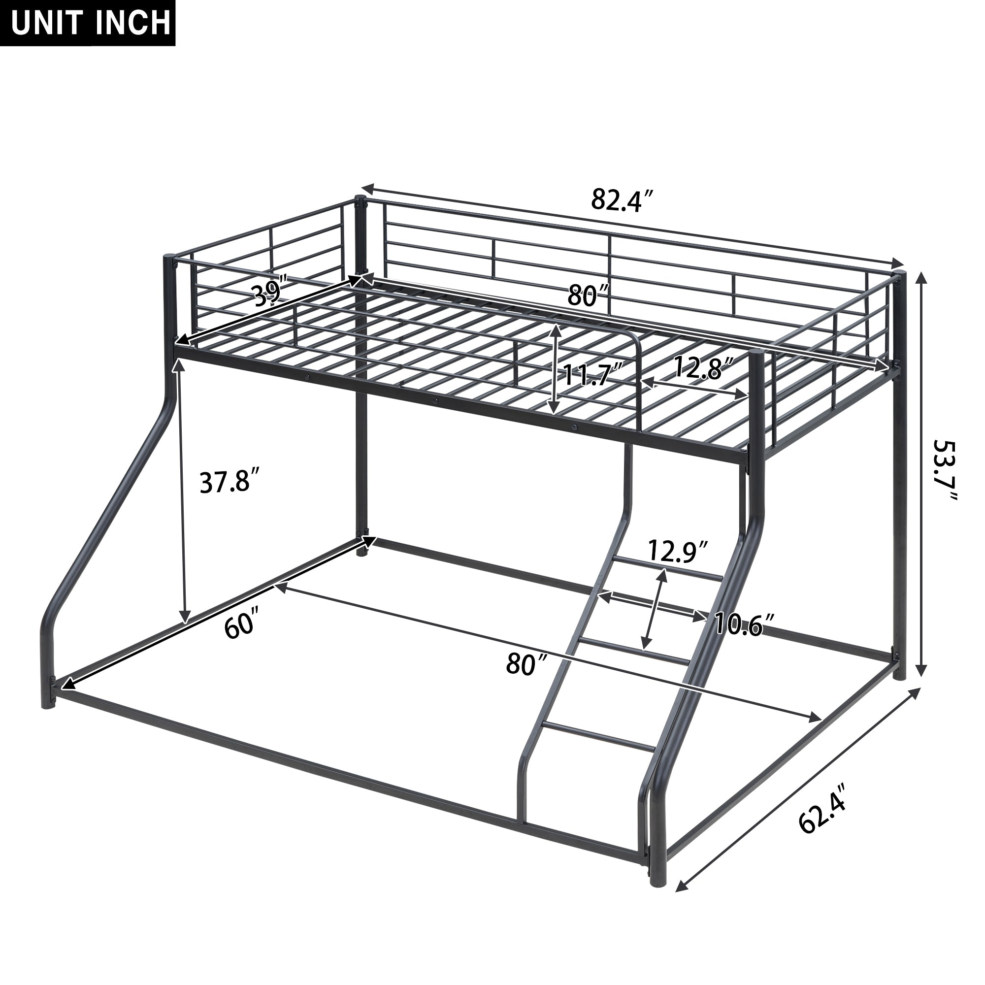 Metal Floor Bunk Bed, Twin XL Over Queen