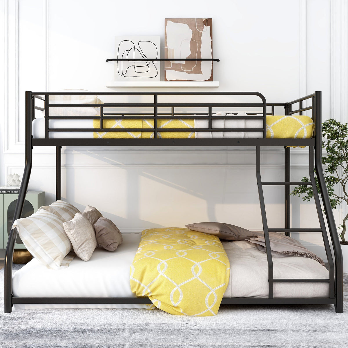 Metal Floor Bunk Bed, Twin XL Over Queen
