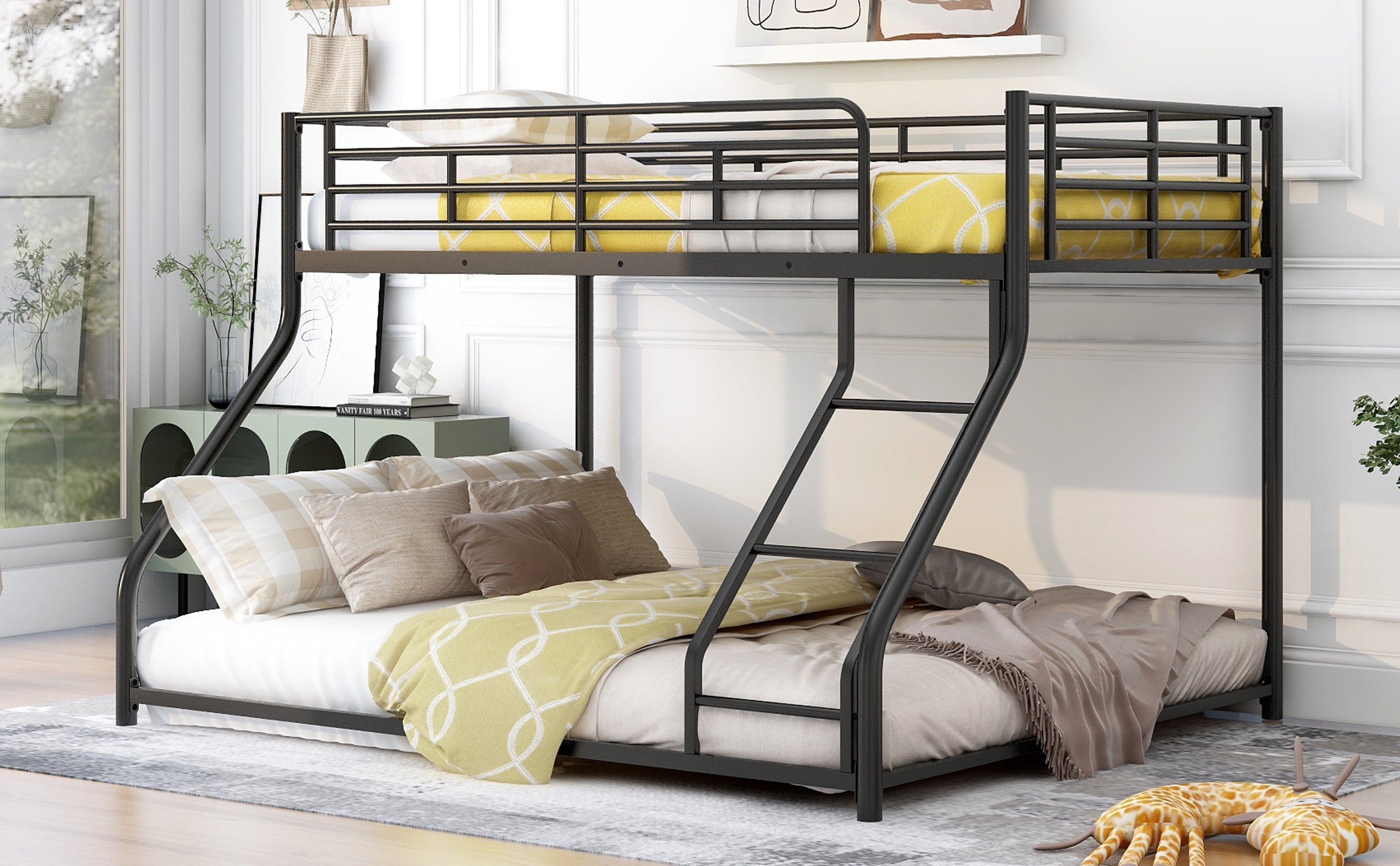 Metal Floor Bunk Bed, Twin XL Over Queen
