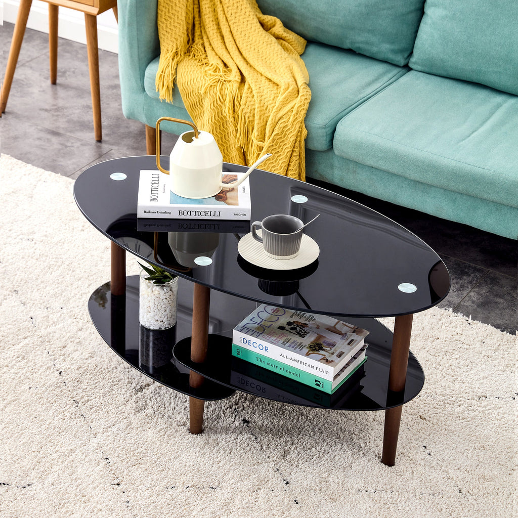 Black Oval Glass Coffee Table