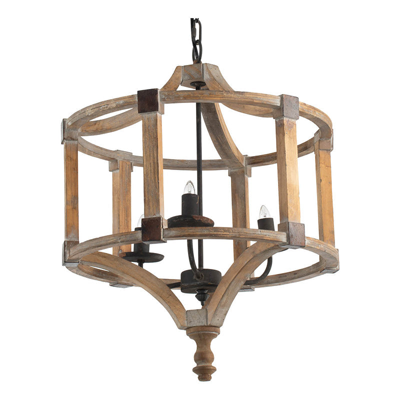 3-Light Wood Drum Chandelier