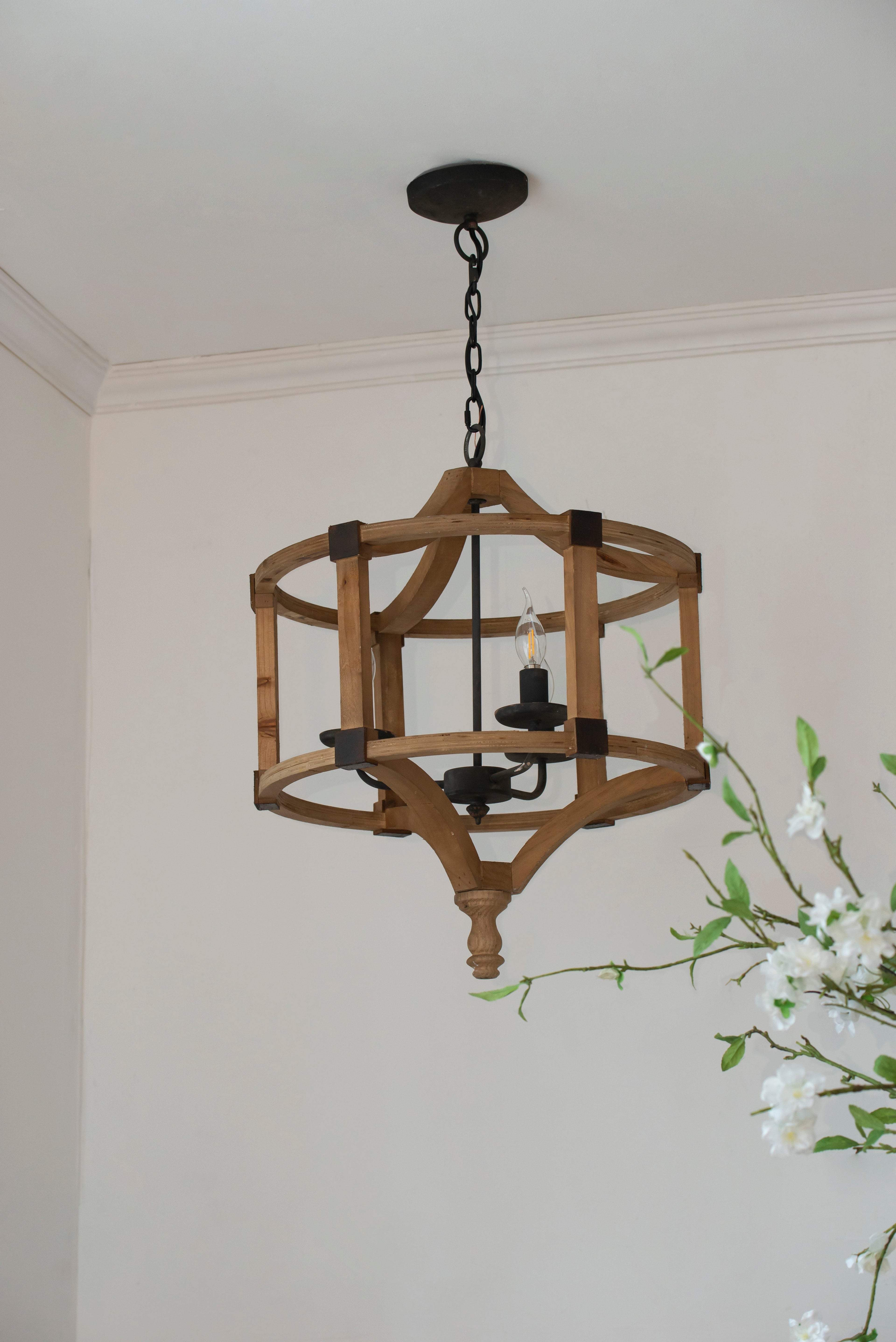 3-Light Wood Drum Chandelier
