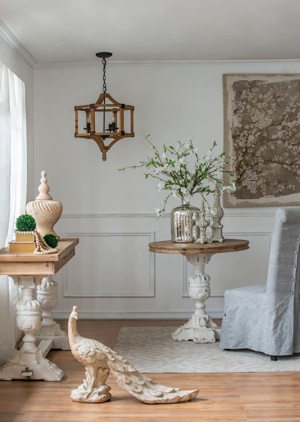 3-Light Wood Drum Chandelier