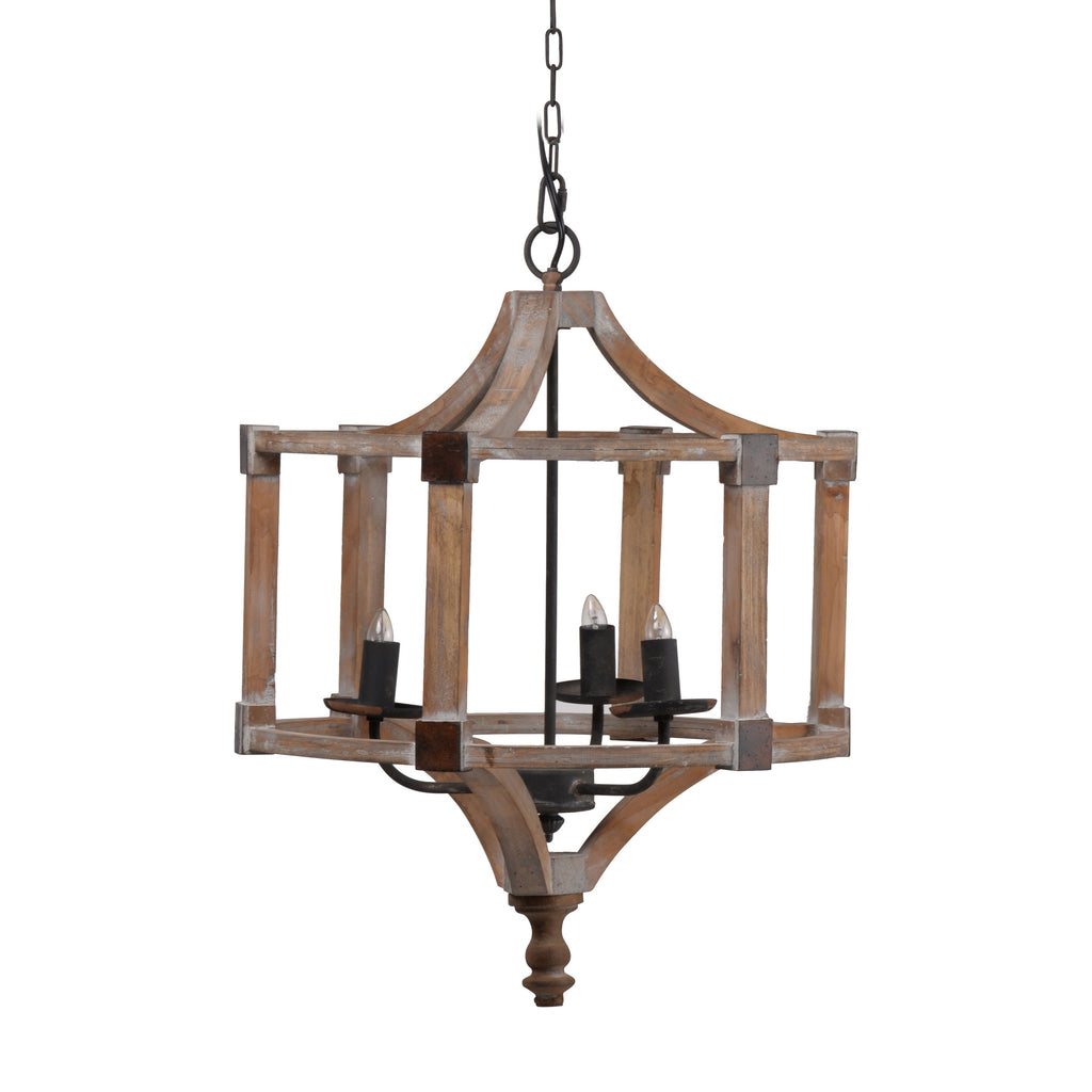 3-Light Wood Drum Chandelier