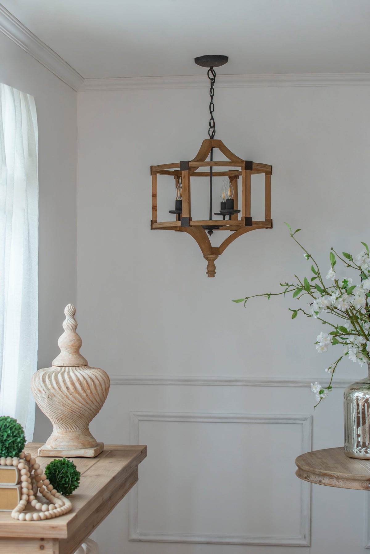 3-Light Wood Drum Chandelier