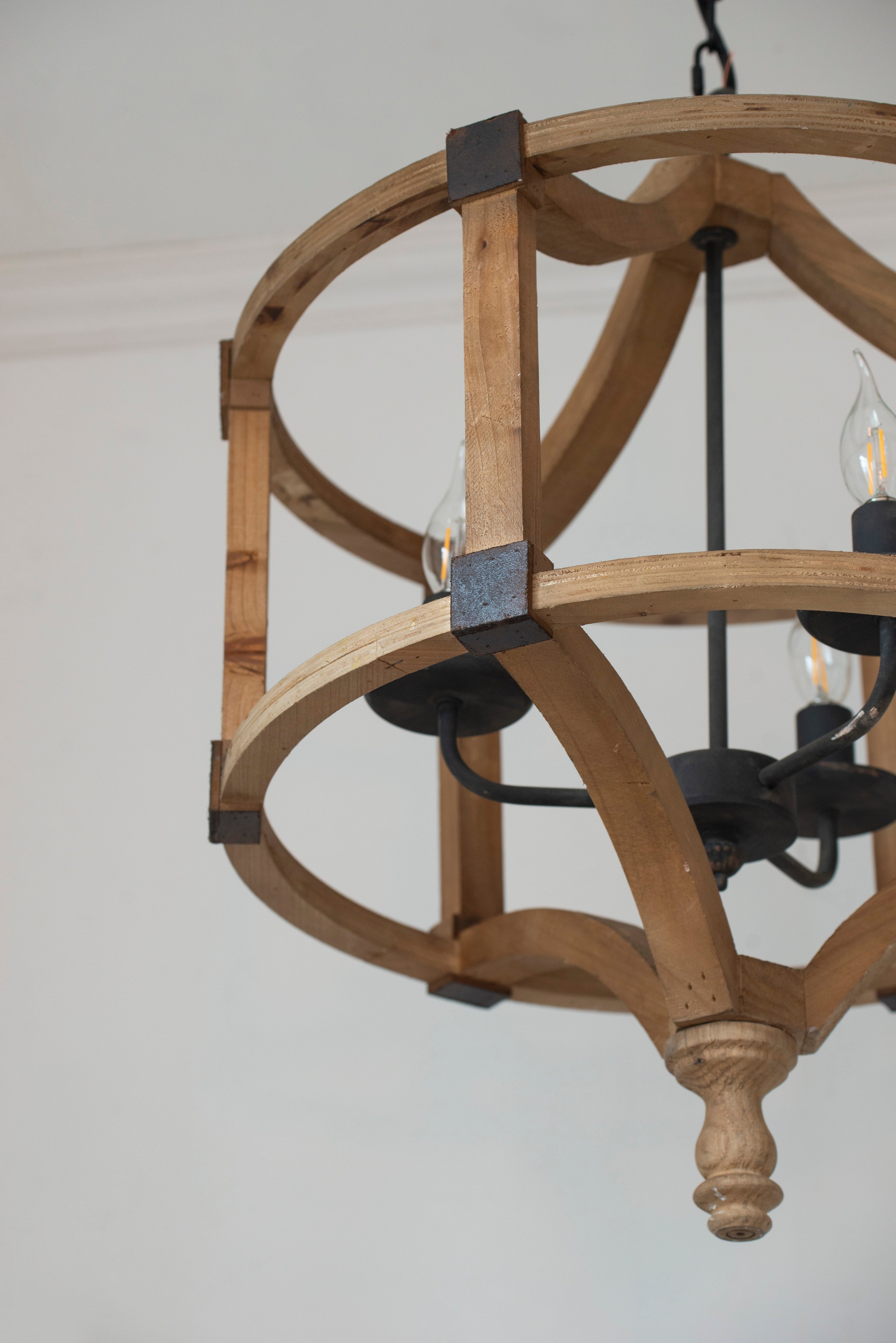 3-Light Wood Drum Chandelier
