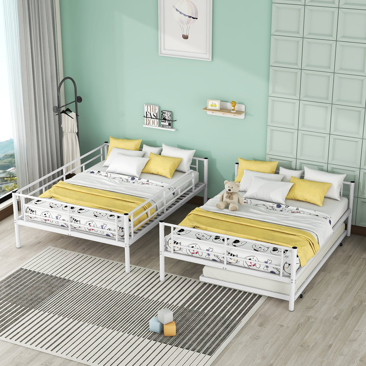Full Over Full Metal Bunk Bed with Trundle