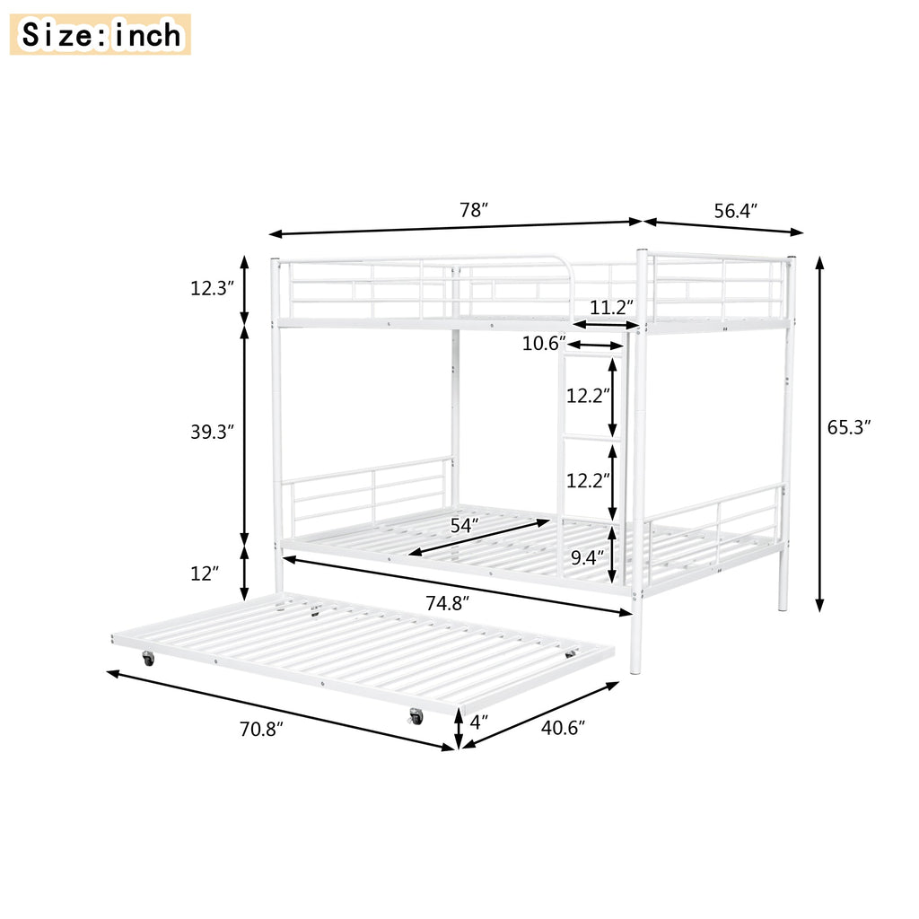 Full Over Full Metal Bunk Bed with Trundle