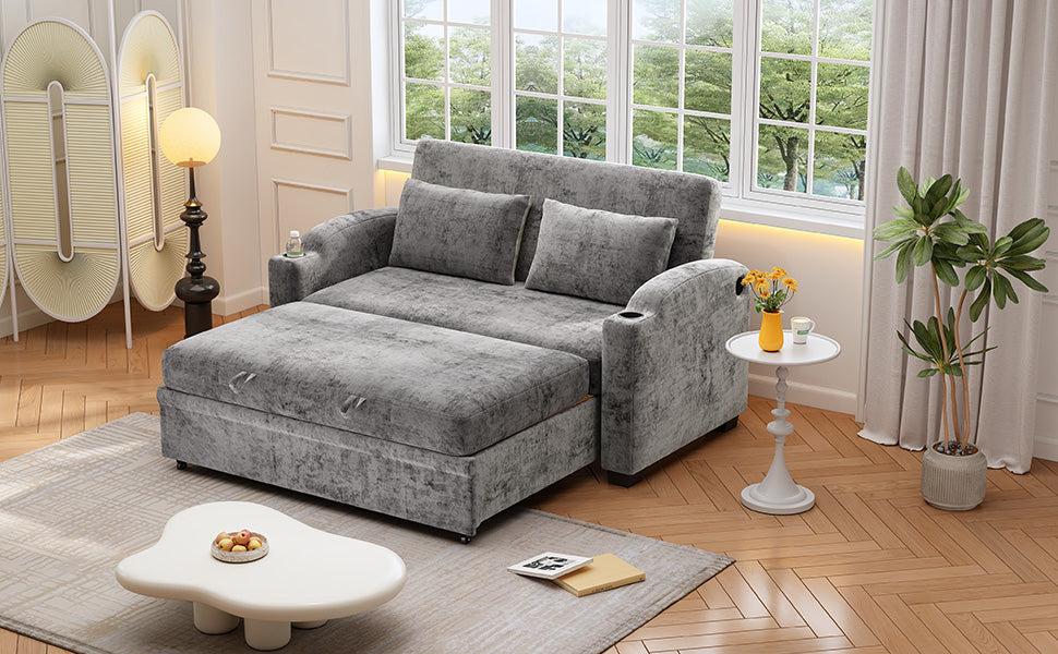 61.6" Pull Out Sofa Bed - Modern Chenille Convertible Loveseat