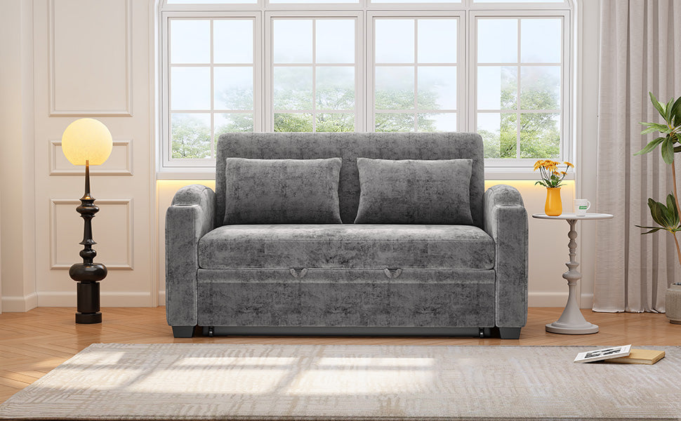 61.6" Pull Out Sofa Bed - Modern Chenille Convertible Loveseat