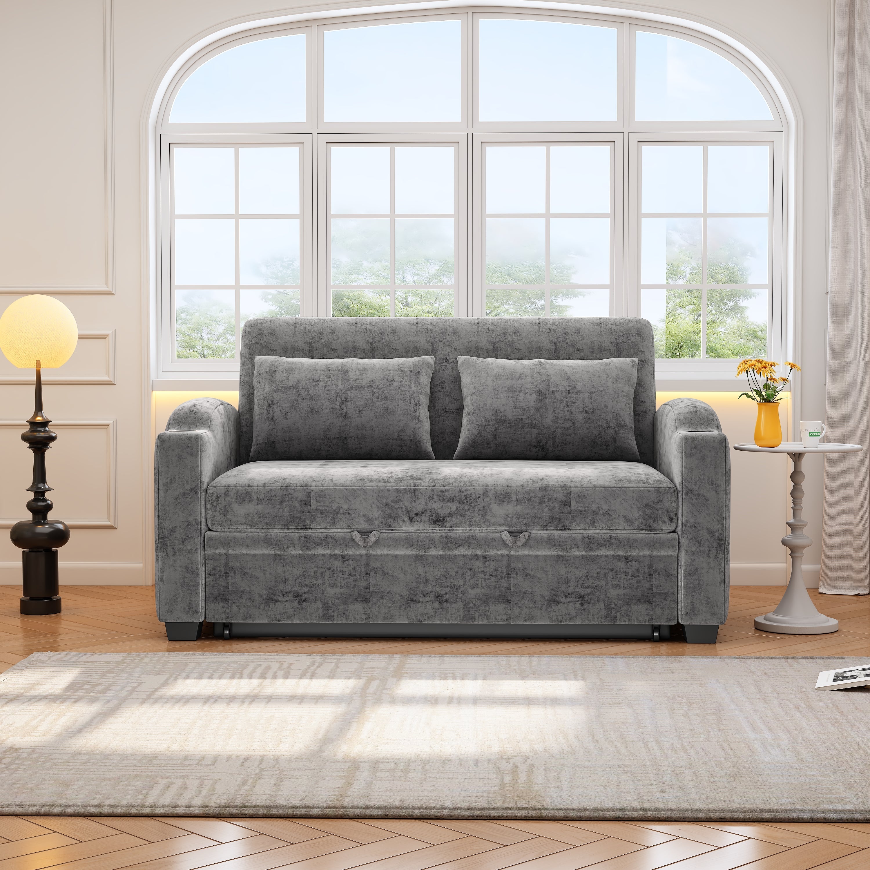 61.6" Pull Out Sofa Bed - Modern Chenille Convertible Loveseat