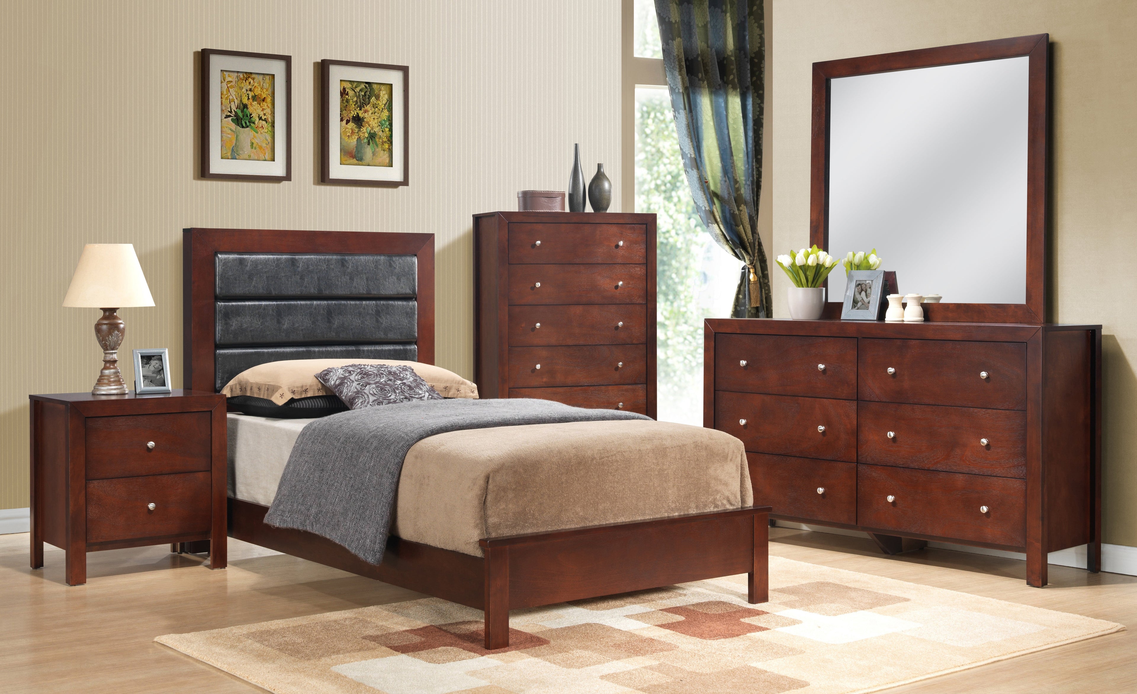 Charming Transitional King Bed In Cherry Hue