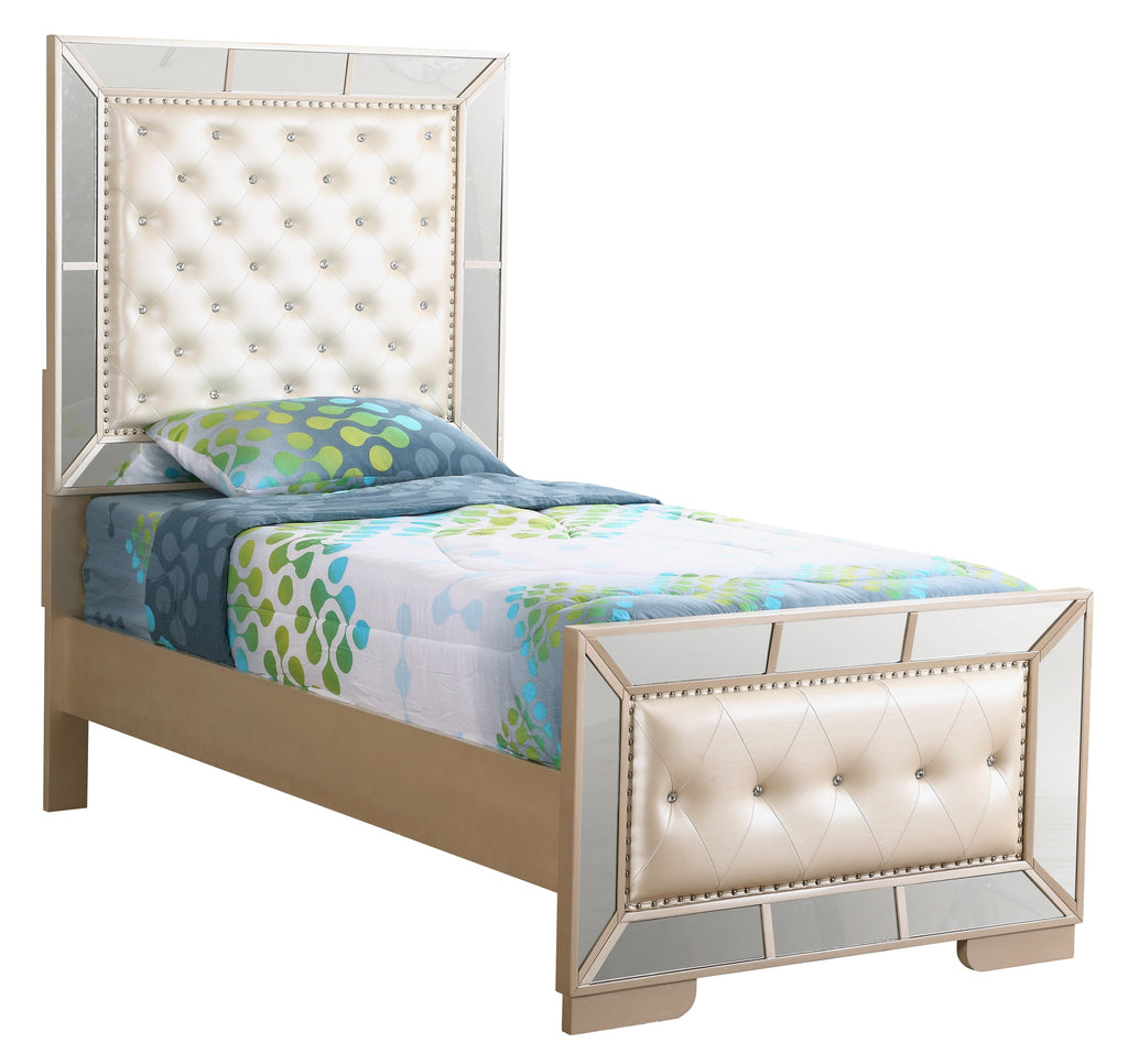 Elegant Contemporary Twin Bed in Pearl Finish