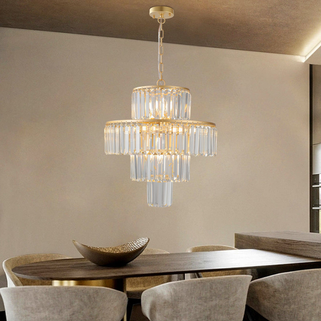 20" Luxury 4-Tier Crystal Chandelier, 12-Light