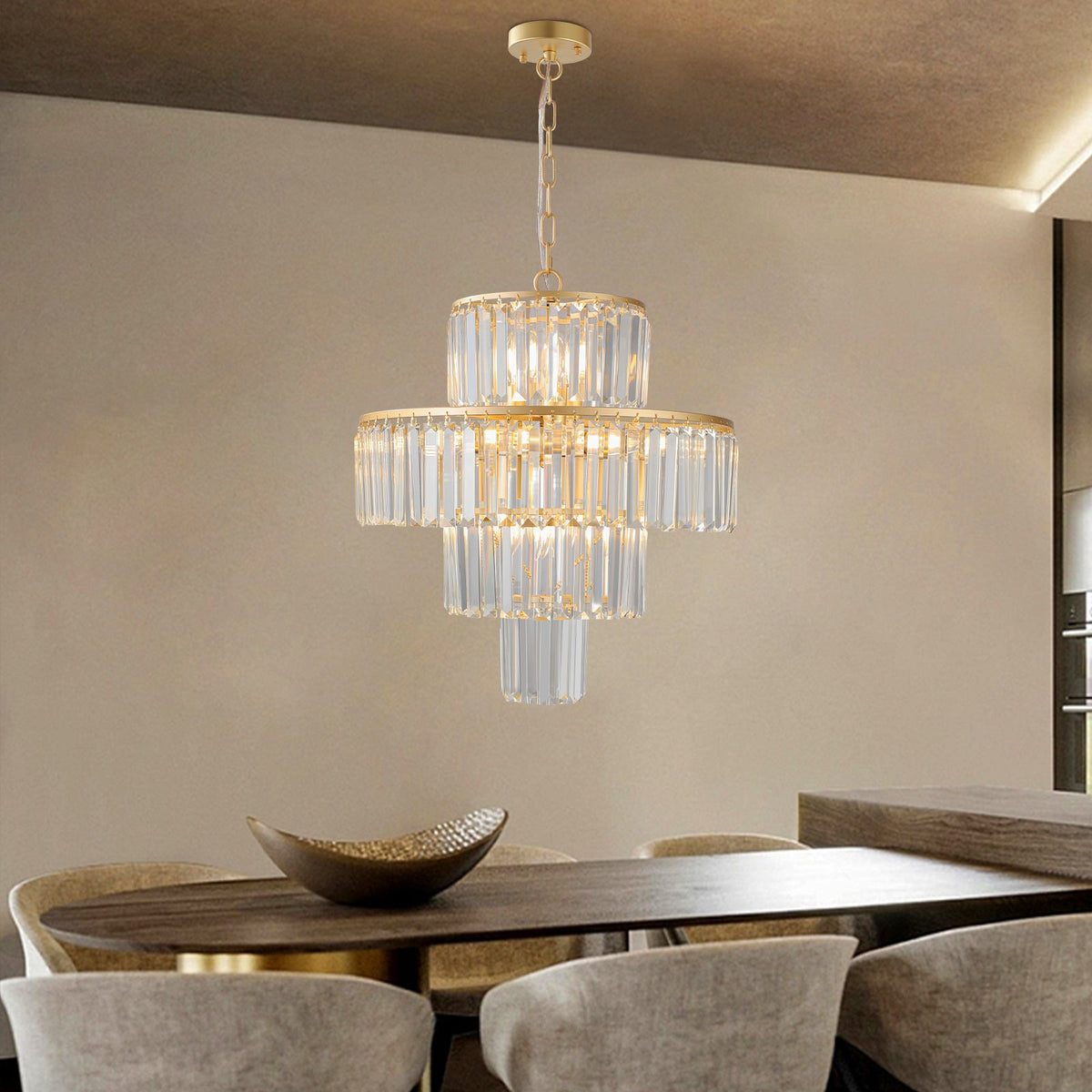 20" Modern Crystal Chandelier with Gold Finish