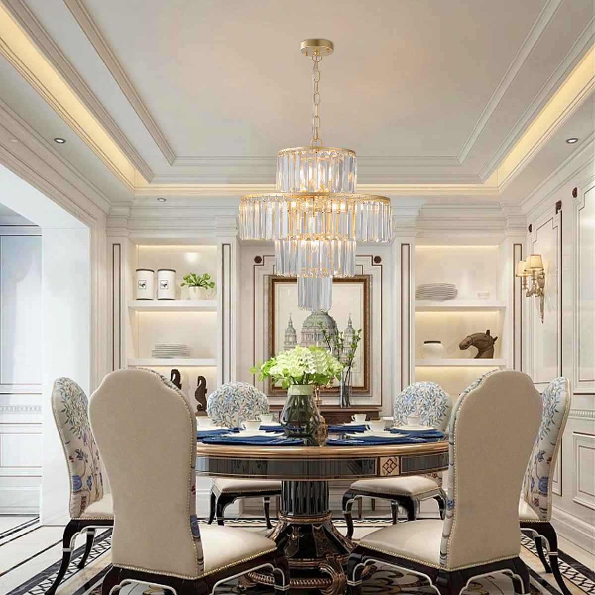 20" Modern Crystal Chandelier with Gold Finish