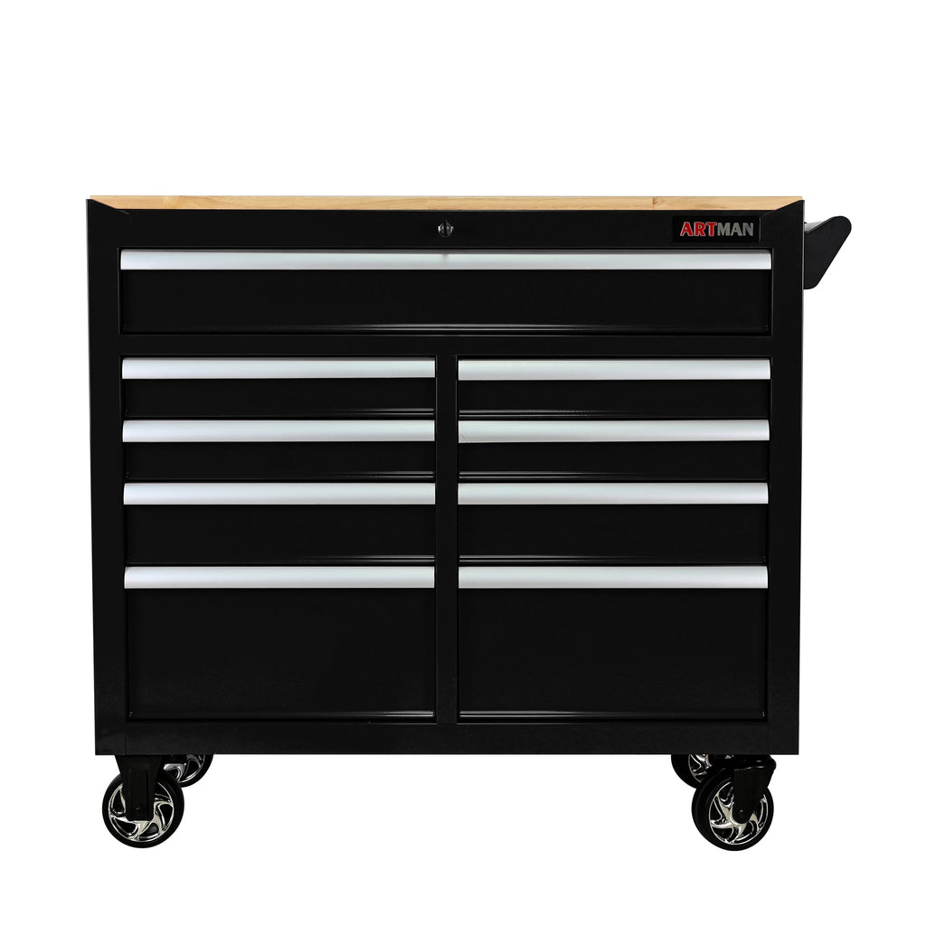9 Drawers Multifunctional Tool Cart with Wheels and Wooden Top