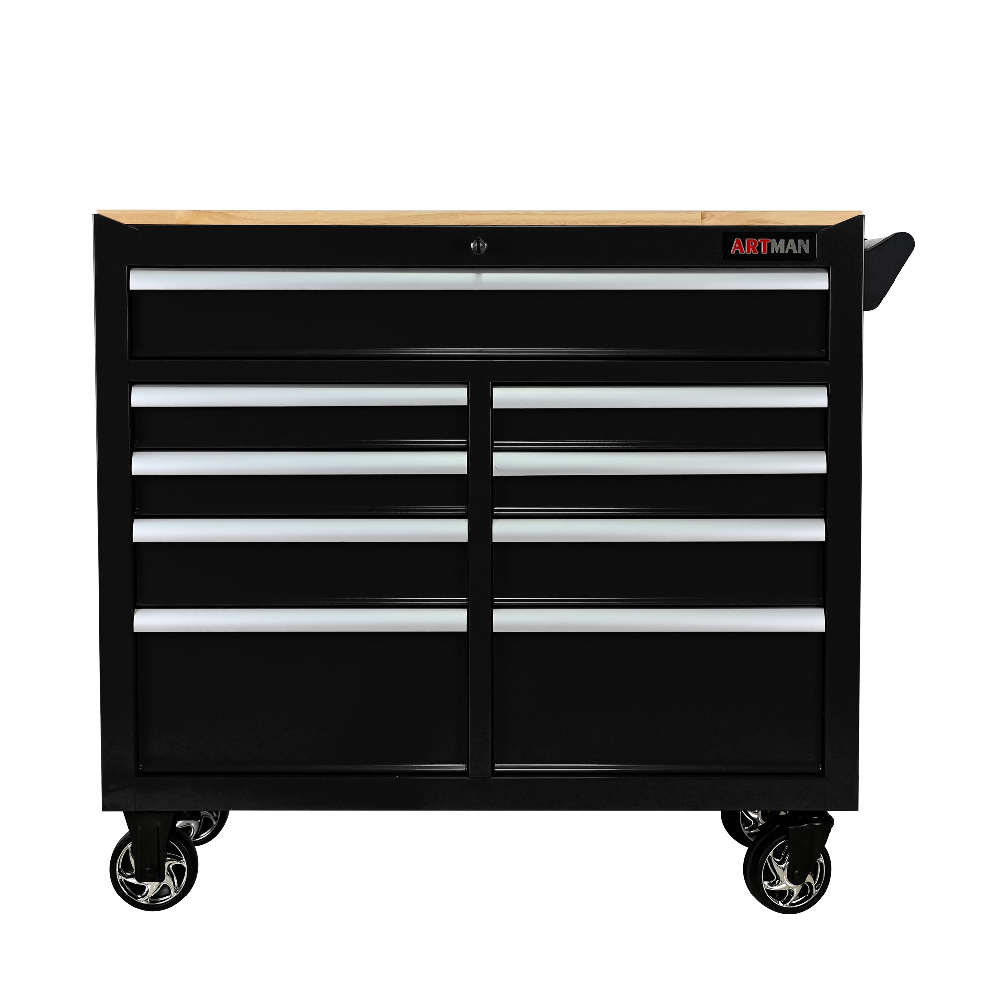 9 Drawers Multifunctional Tool Cart with Wheels and Wooden Top