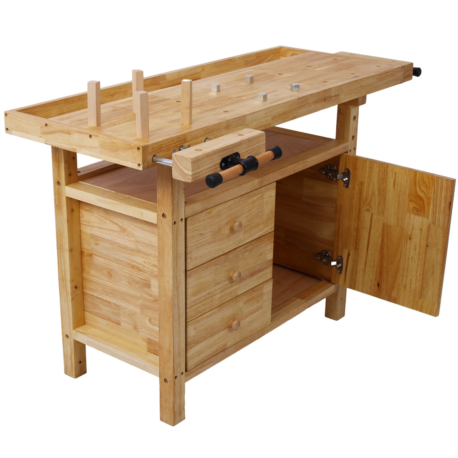 Wood Workbench - Heavy-Duty Wooden Workbench with Vise