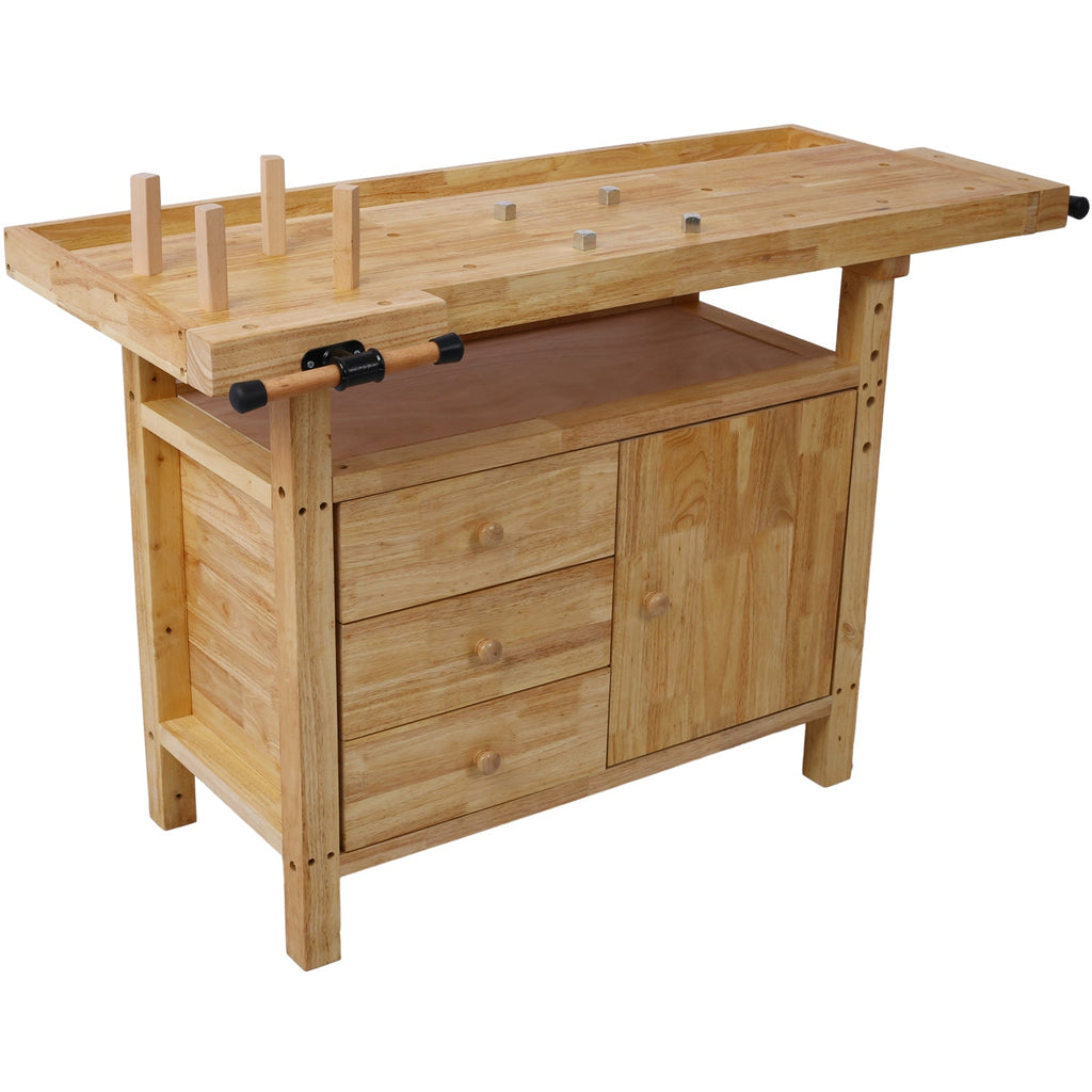 Wood Workbench - Heavy-Duty Wooden Workbench with Vise