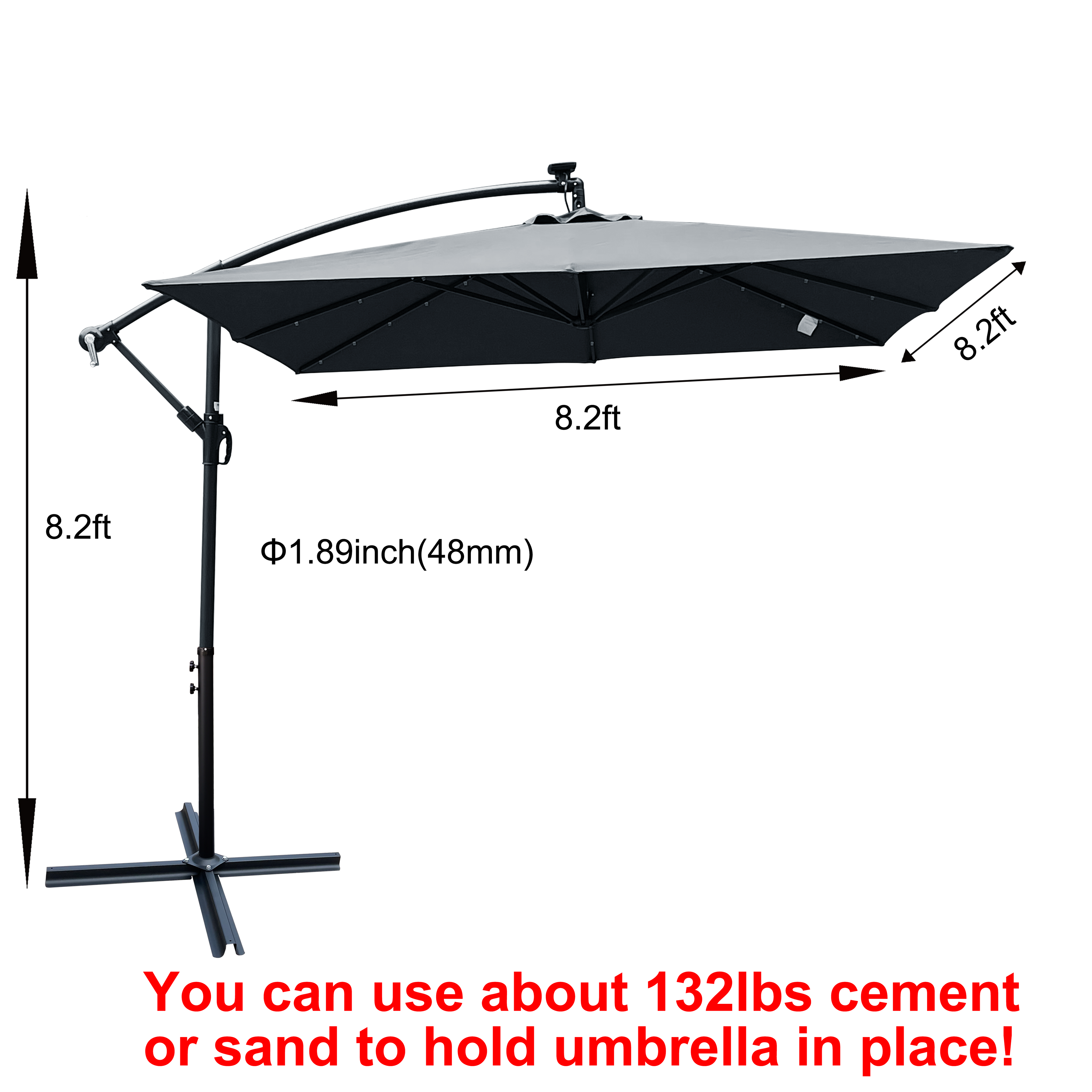 Square 2.5X2.5M Outdoor Patio Umbrella