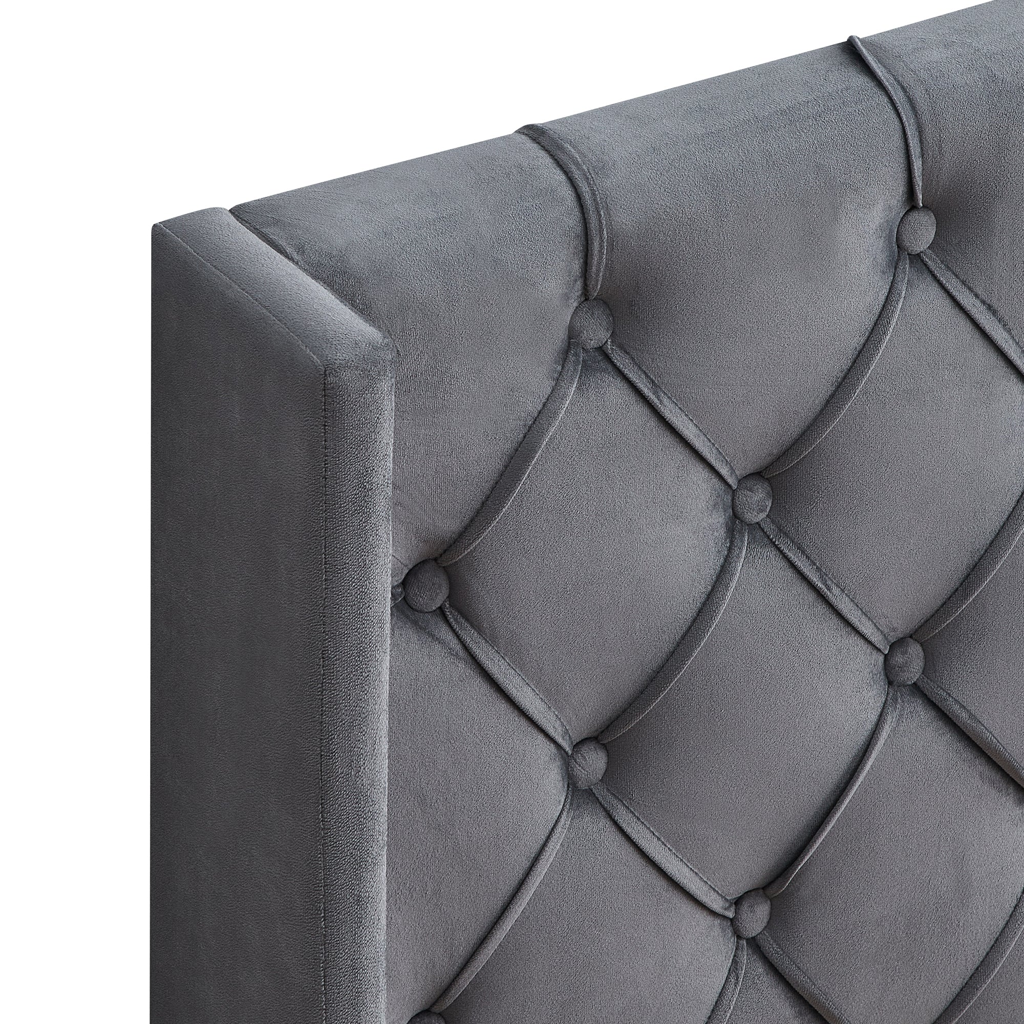 Velvet Button Tufted Upholstered Bed with Wings Design
